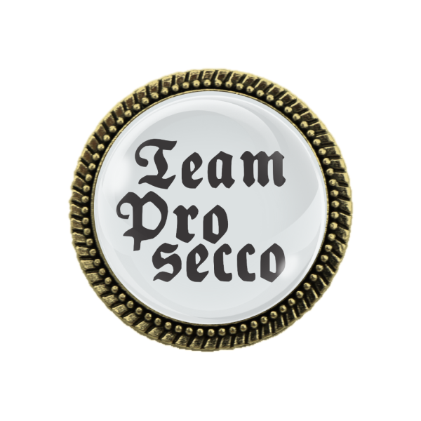 Trachtenbrosche "Team Prosecco" in Bronze als modisches Accessoire